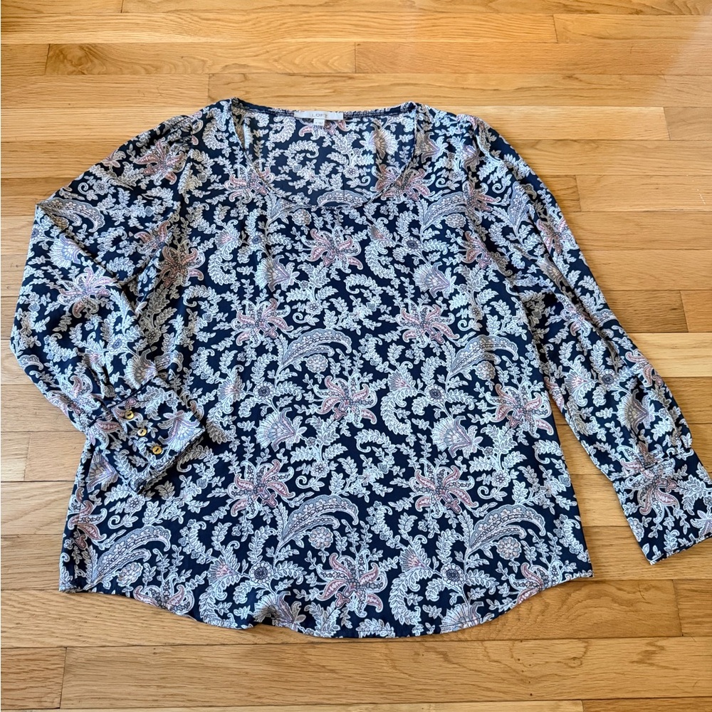 LOFT Paisley Blouse in Navy and Pink